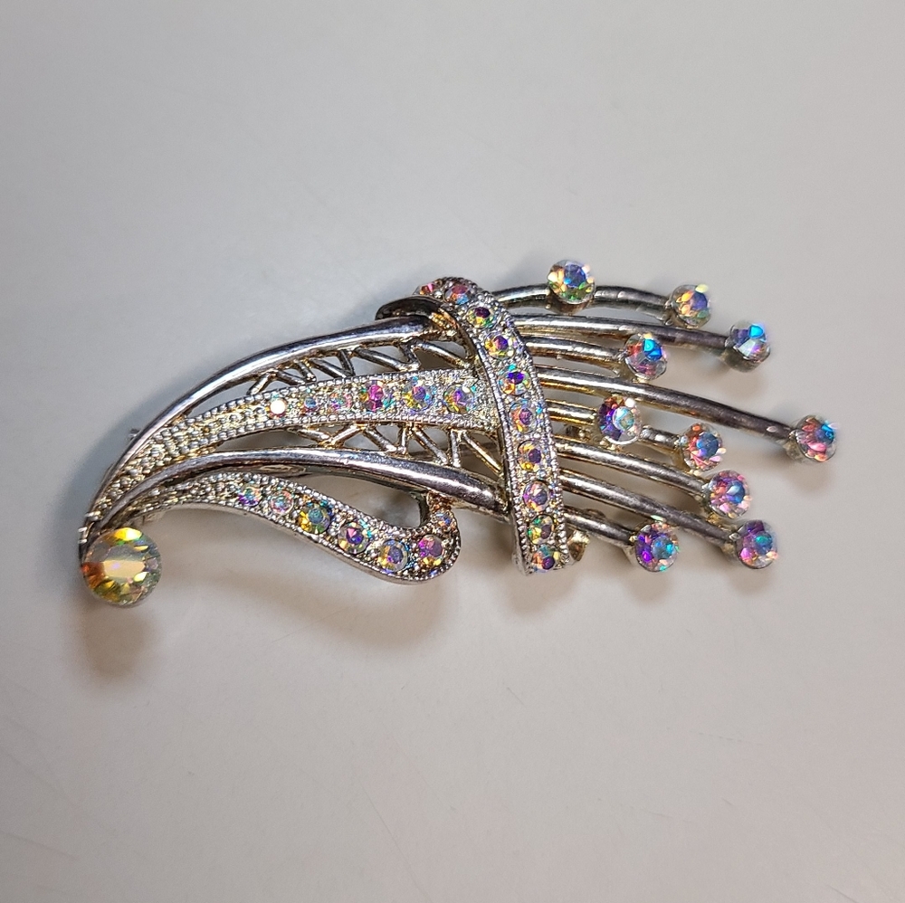 Aurora Borealis rhinestone brooch